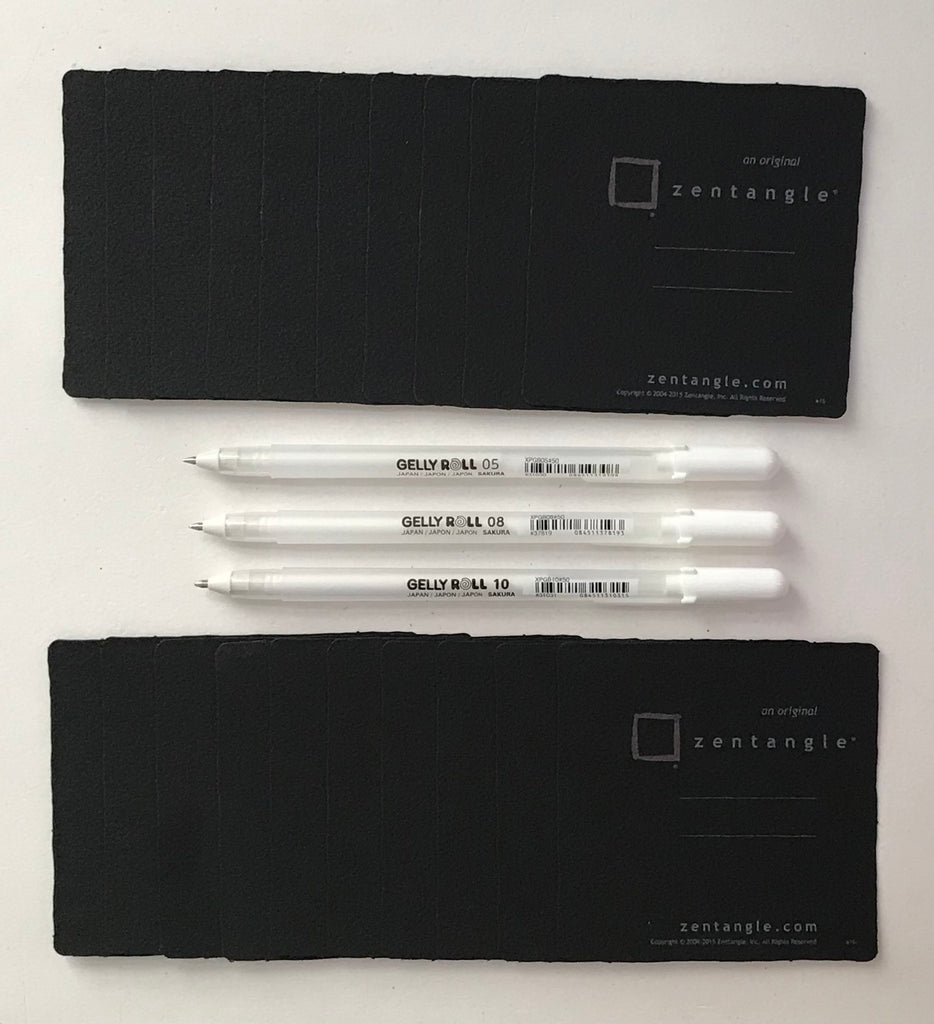 Zentangle black Tiles and white Gelly roll pen kit