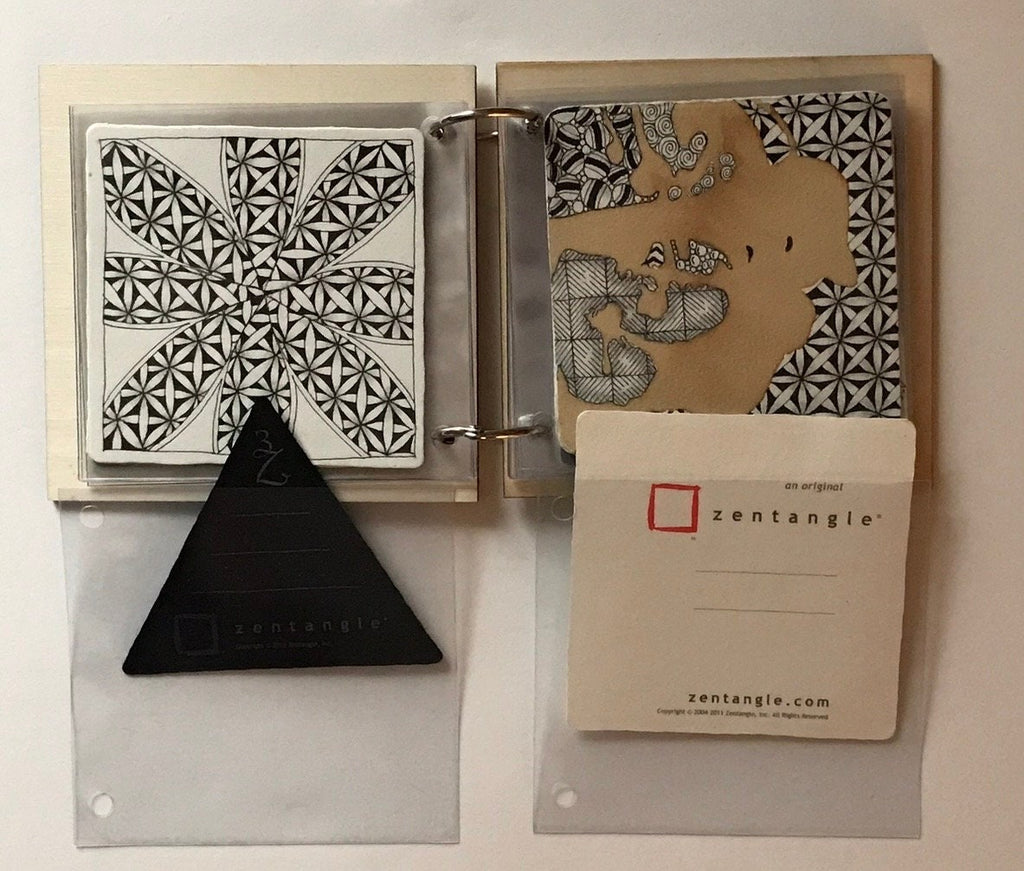 Set of 3 plywood mini albums with clear plastic sleeves for Zendala & Apprentice, Standard, 3Z and abijou sized Zentangle Tiles
