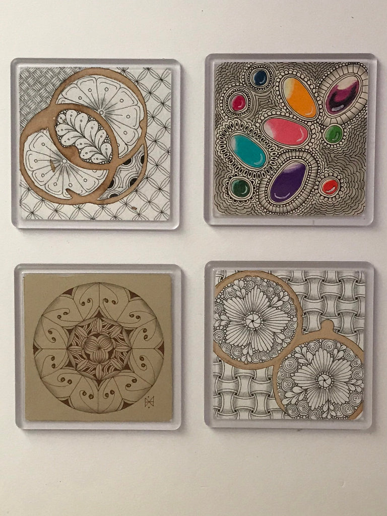 Plastic Coasters to hold Zentangle art Tiles set of x4