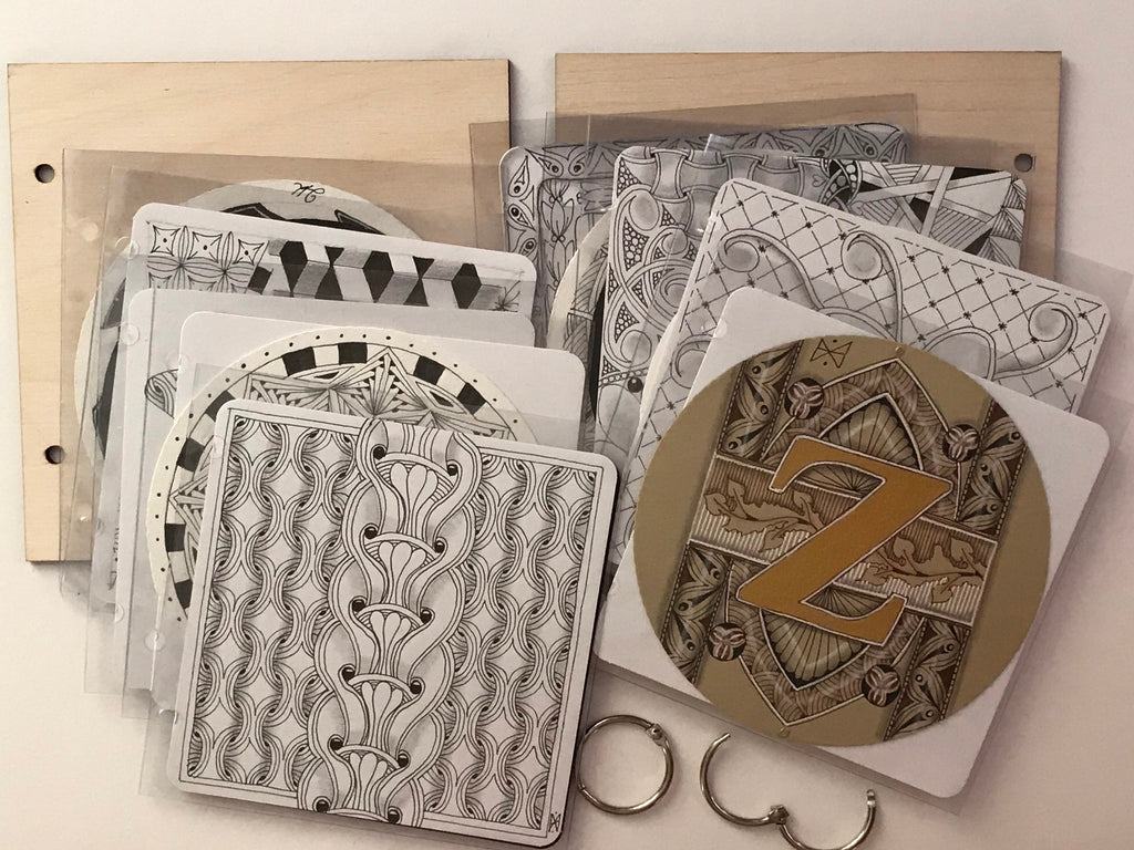 Plywood mini album with clear plastic sleeves for Zendala & Apprentice sized Zentangle Tiles