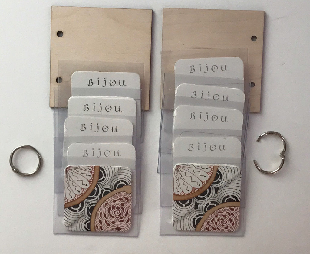 Plywood mini album with clear plastic sleeves mini album for Zentangle Bijou sized Tiles