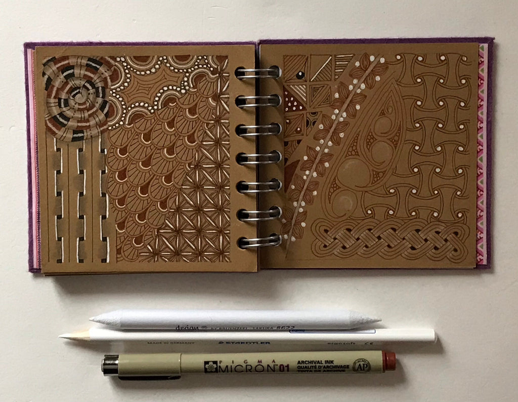 Mini sketchbooks with brown paper, pen & pencil kit