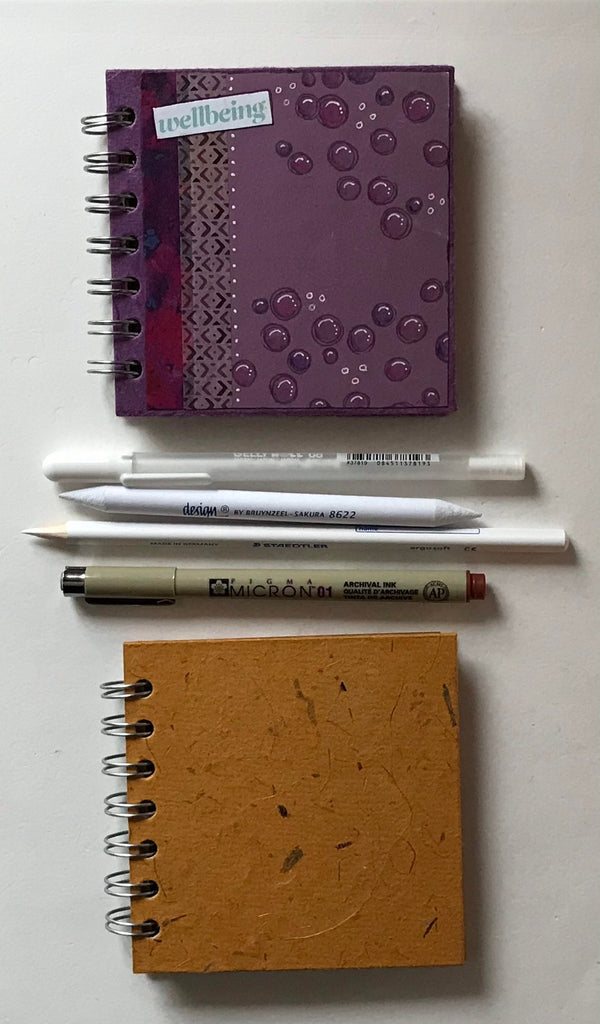 Mini sketchbooks with brown paper, pen & pencil kit