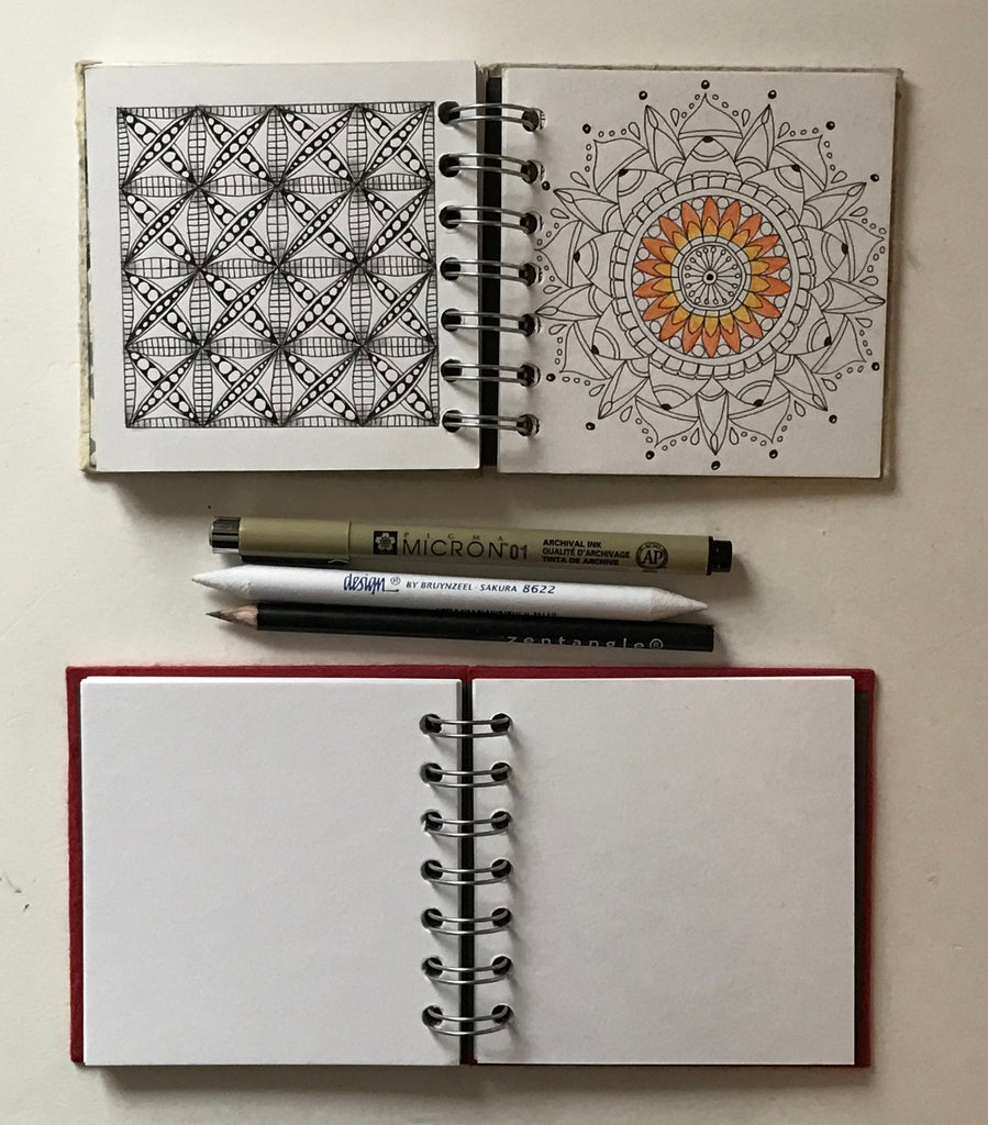 Square mini sketchbooks with white paper, pen, pencil & Tortillion kit