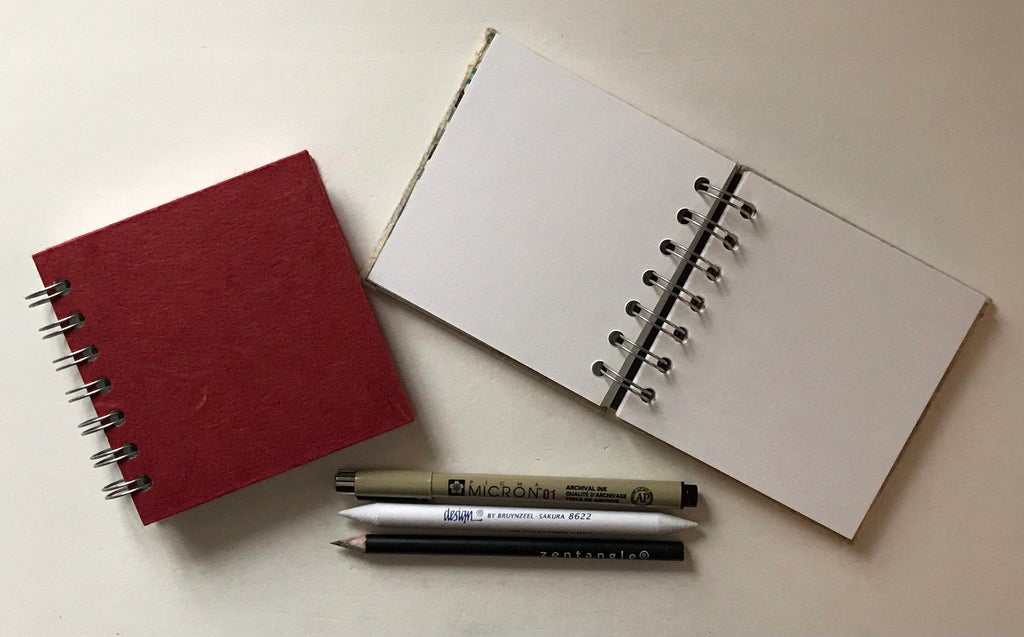 Square mini sketchbooks with white paper, pen, pencil & Tortillion kit