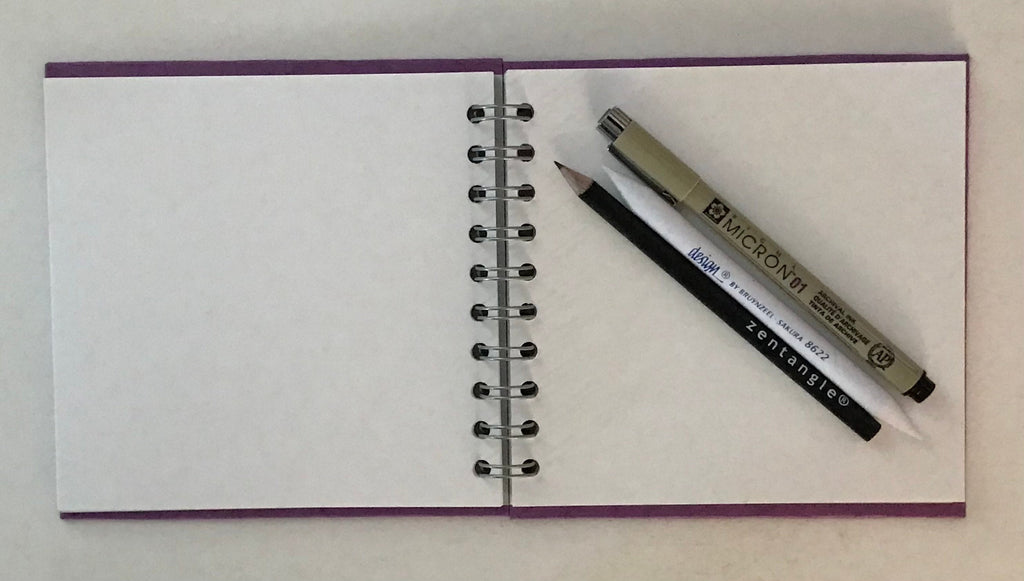 Square white 6x6” sketchbook with pen, pencil & Tortillion kit