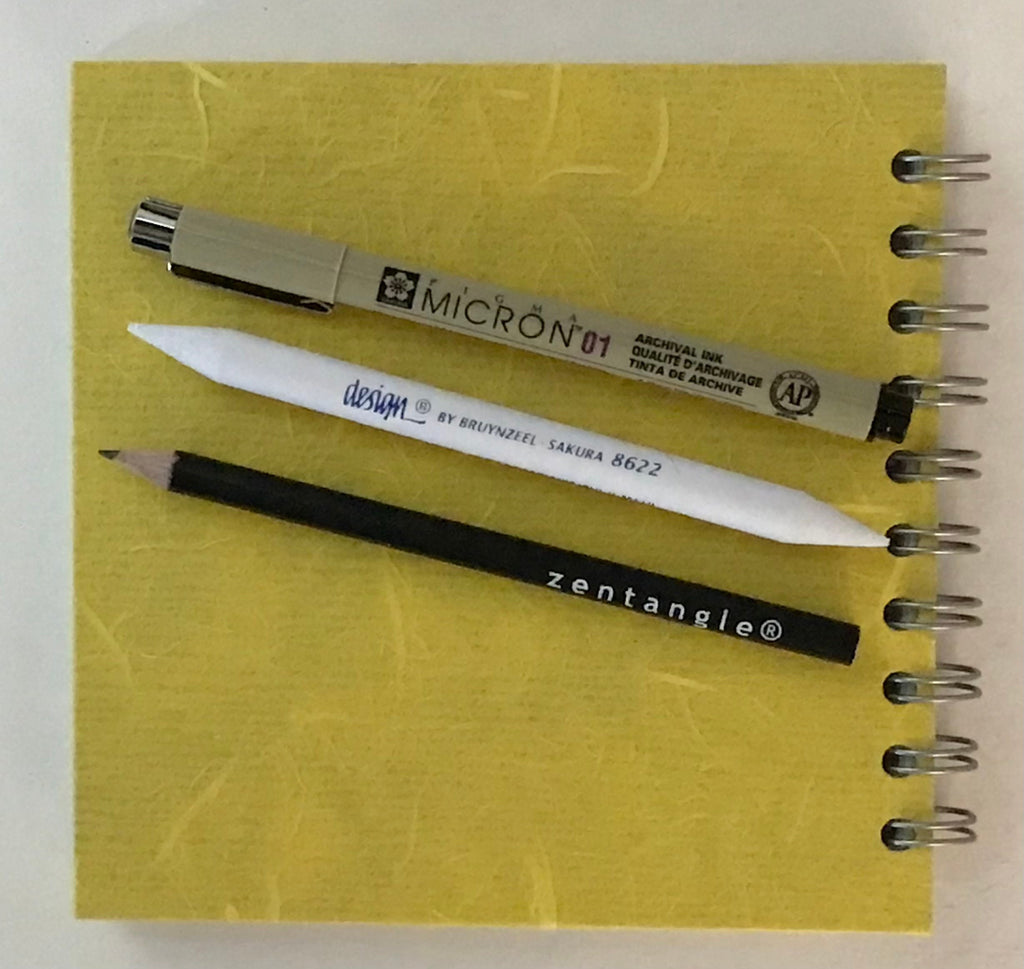 Square white 6x6” sketchbook with pen, pencil & Tortillion kit