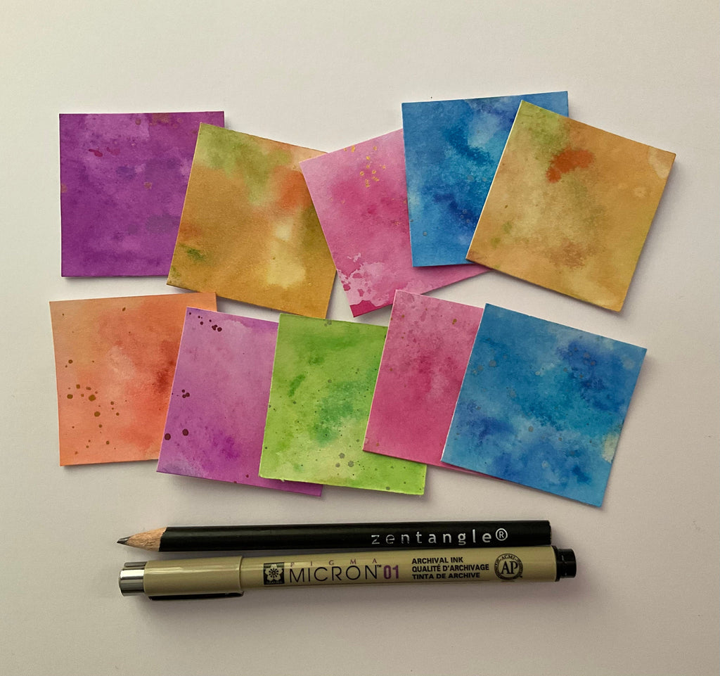 Watercolour card pack of x10 small square card art tiles