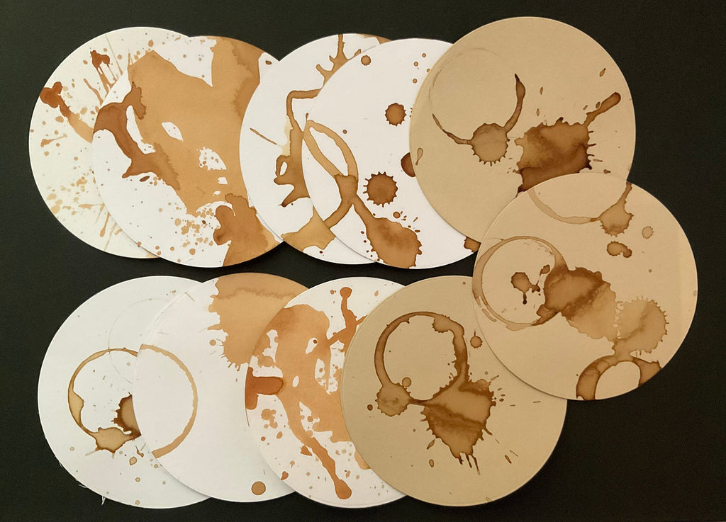 Coffee stained round card art tiles pack of 10