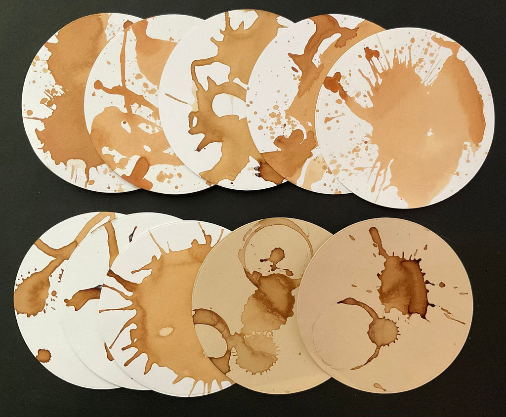Coffee stained round card art tiles pack of 10