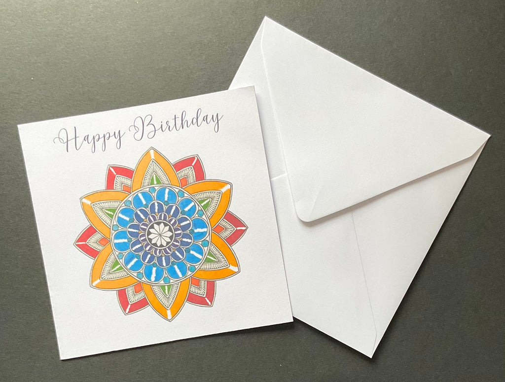 5 coloured mandala greeting cards with envelopes