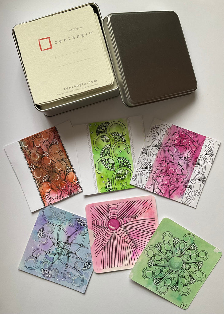 Square tin with 10 Zentangle Tiles and pen kit