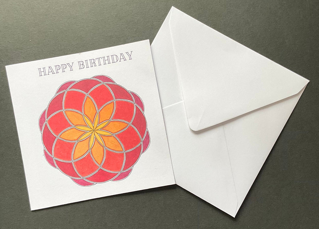 5 coloured mandala greeting cards with envelopes