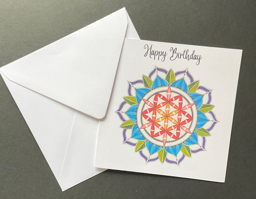 5 coloured mandala greeting cards with envelopes