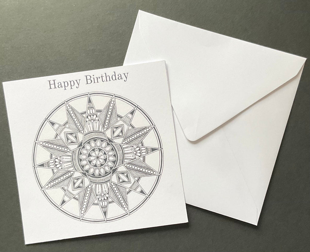 Set of 5 black printed mandala greetings cards