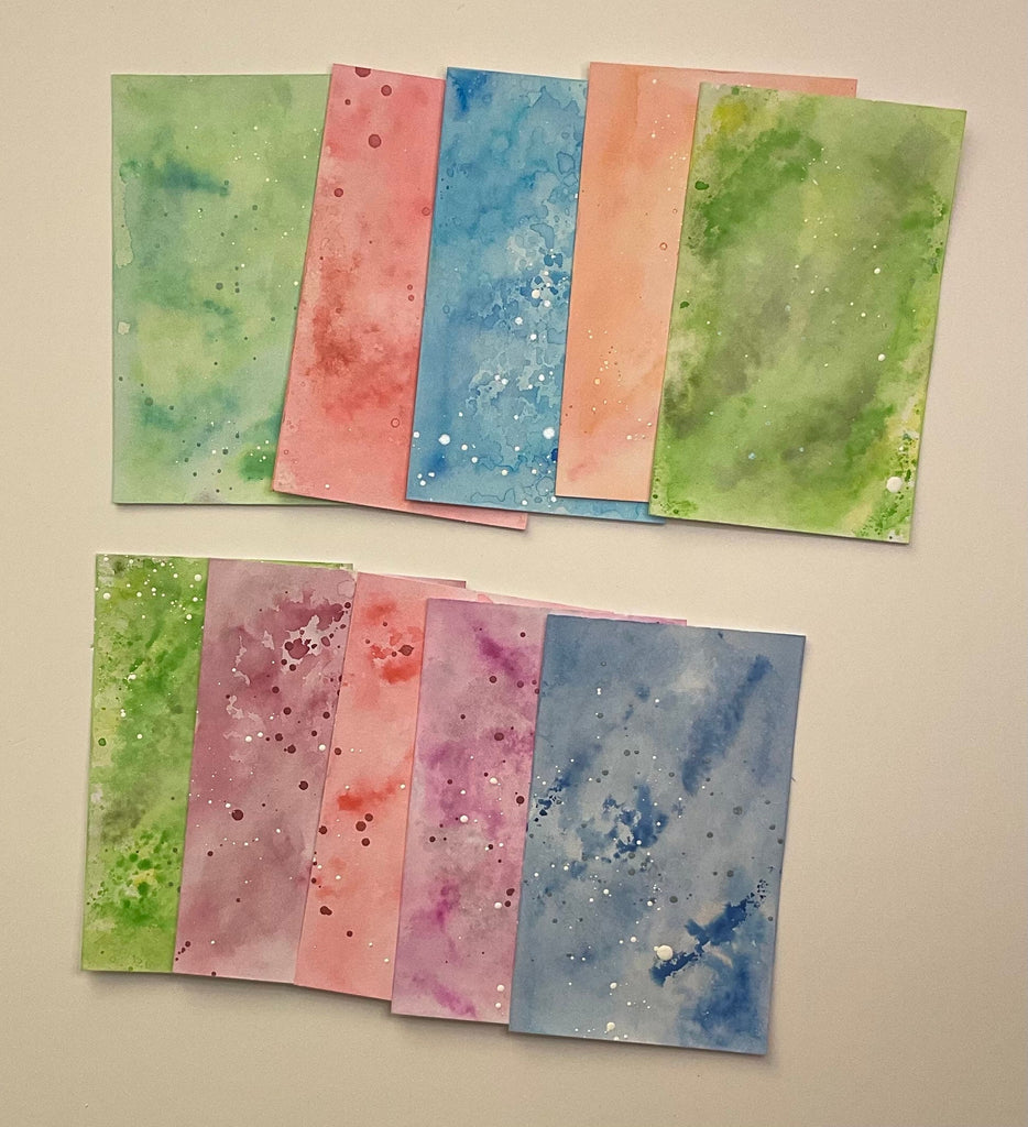 Watercolour stained rectangle card art tiles pack 10