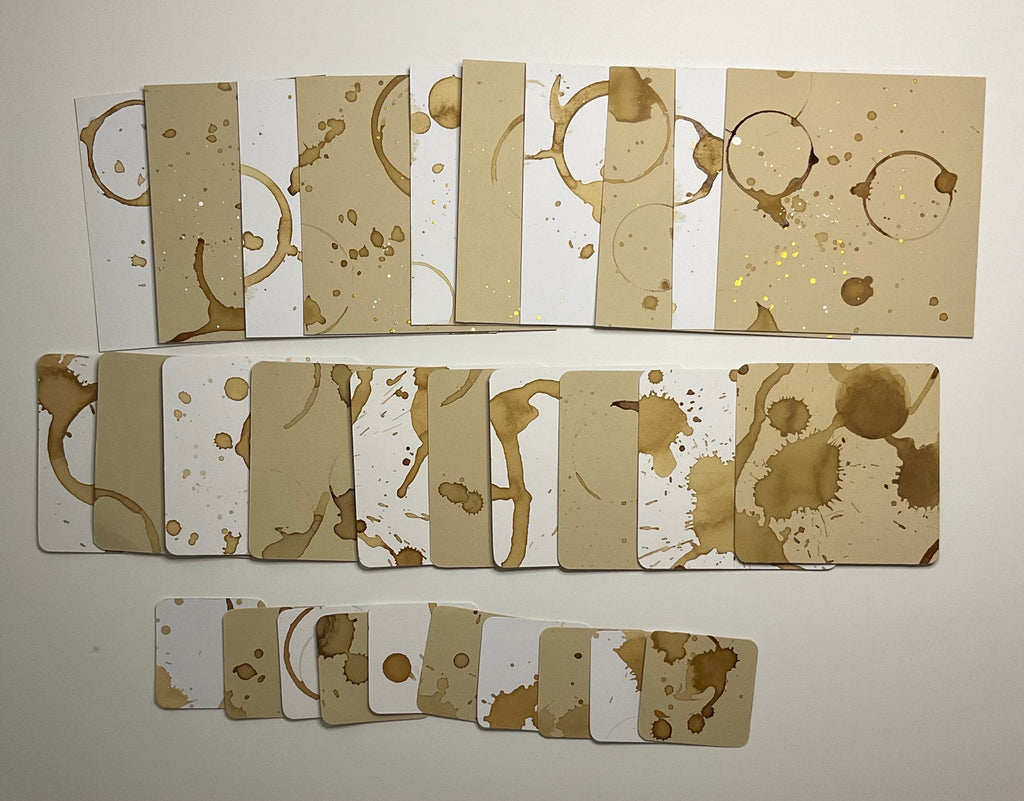 Coffee stained square art tiles mixed sizes pack of 30