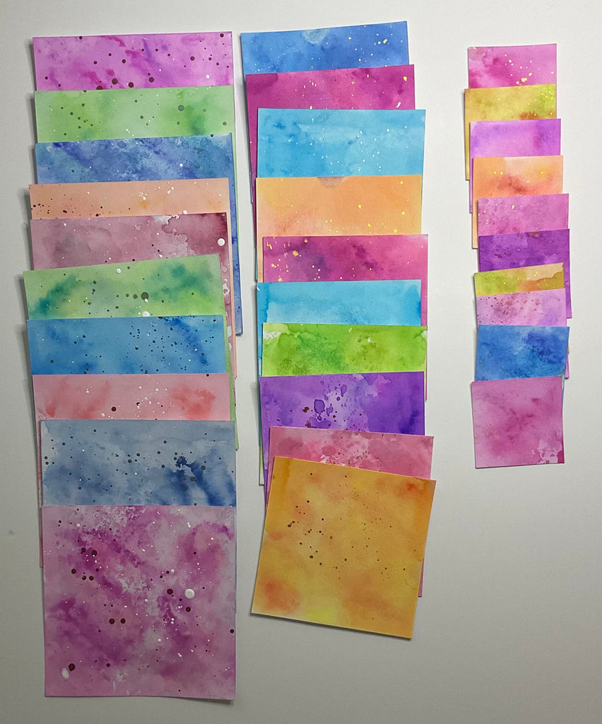 Watercolour stained card square art Tiles bundle of 30