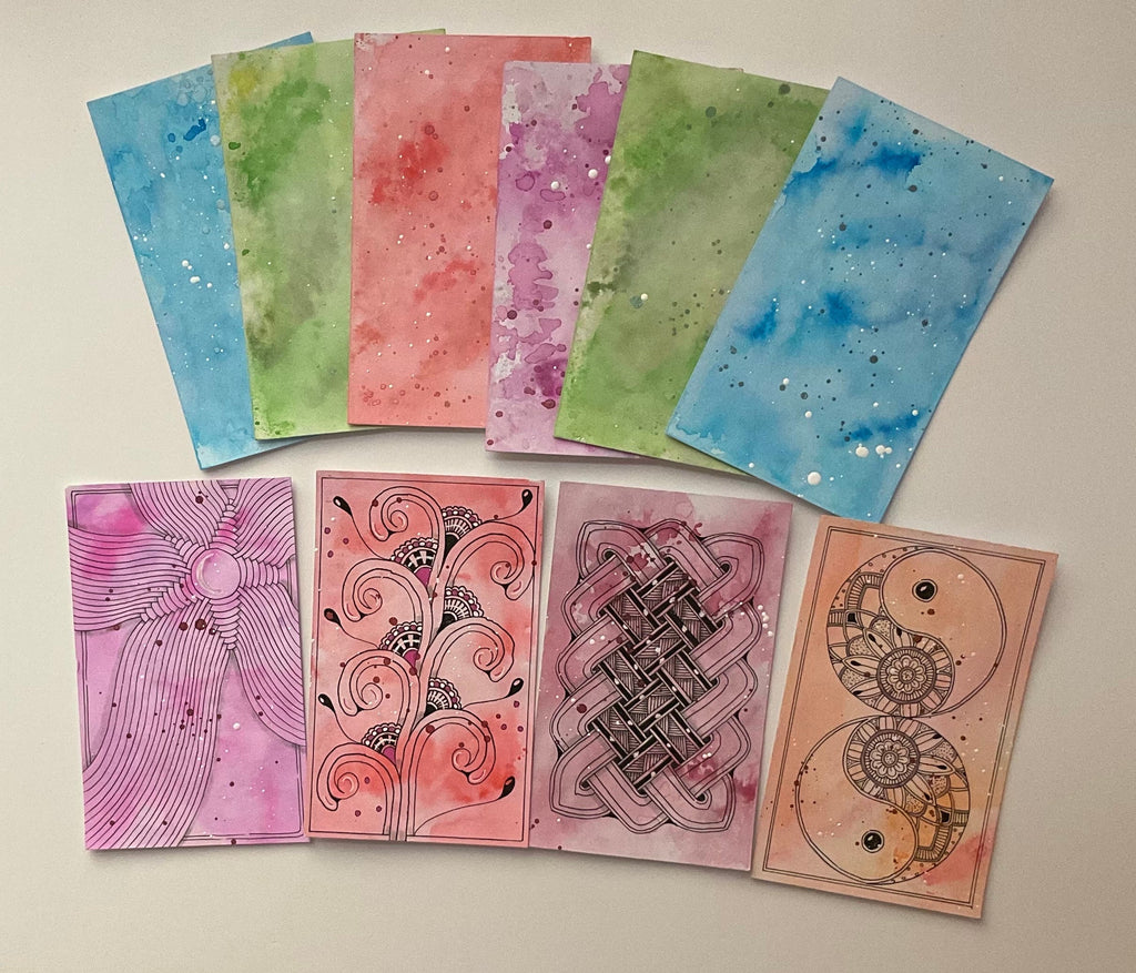 Watercolour stained rectangle card art tiles pack 10