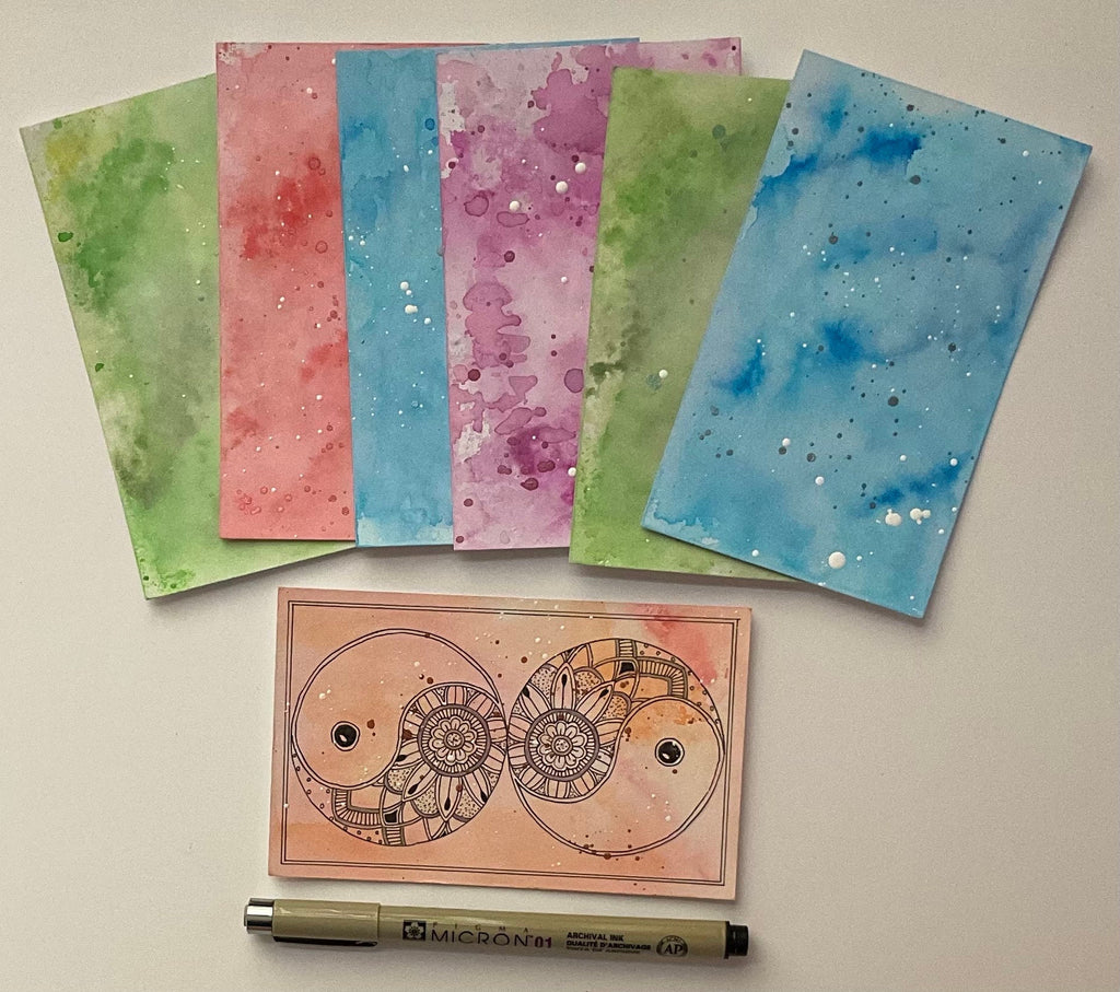 Watercolour stained rectangle card art tiles pack 10