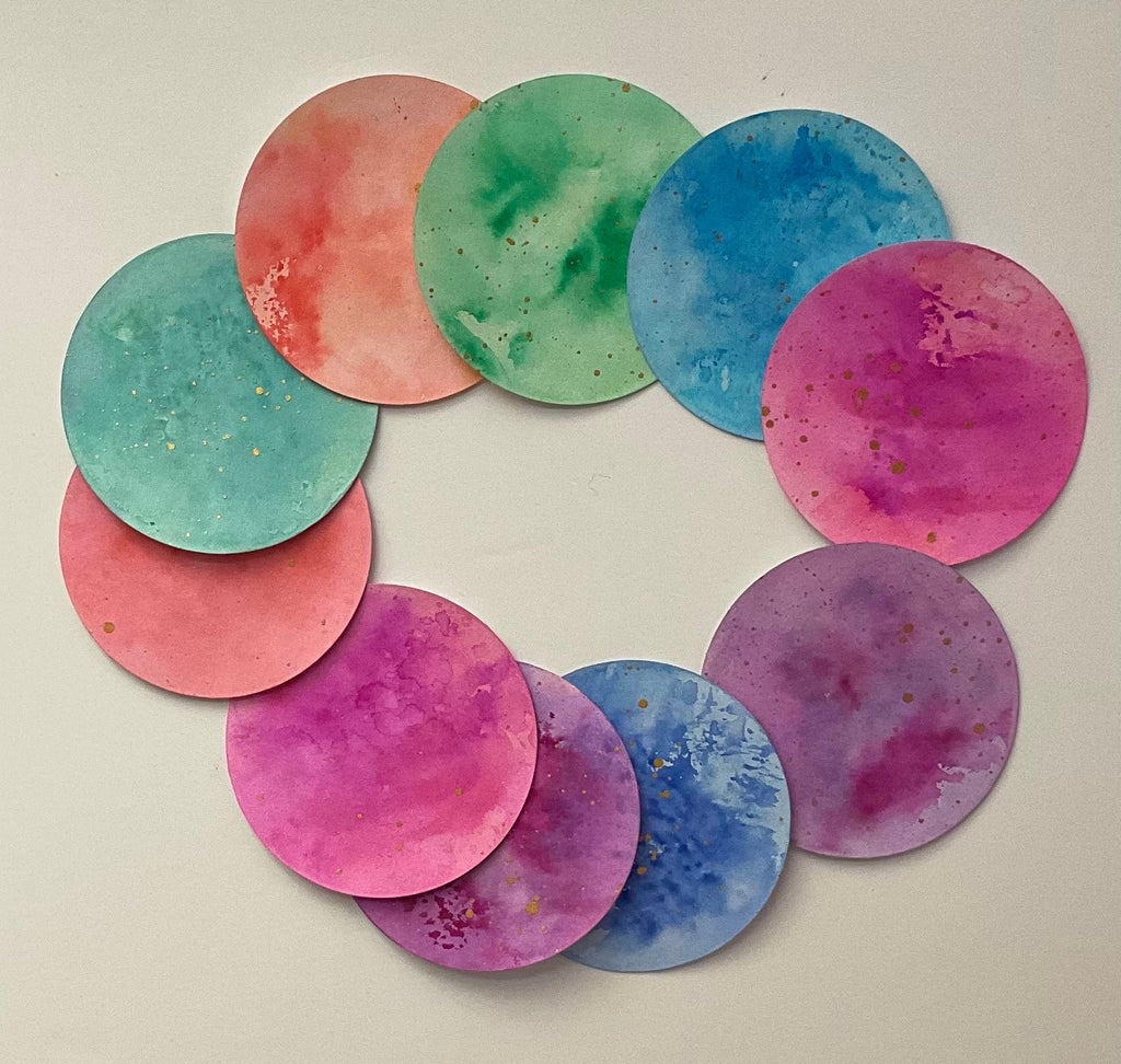 Watercolor rounds 3” card backgrounds pack of 10