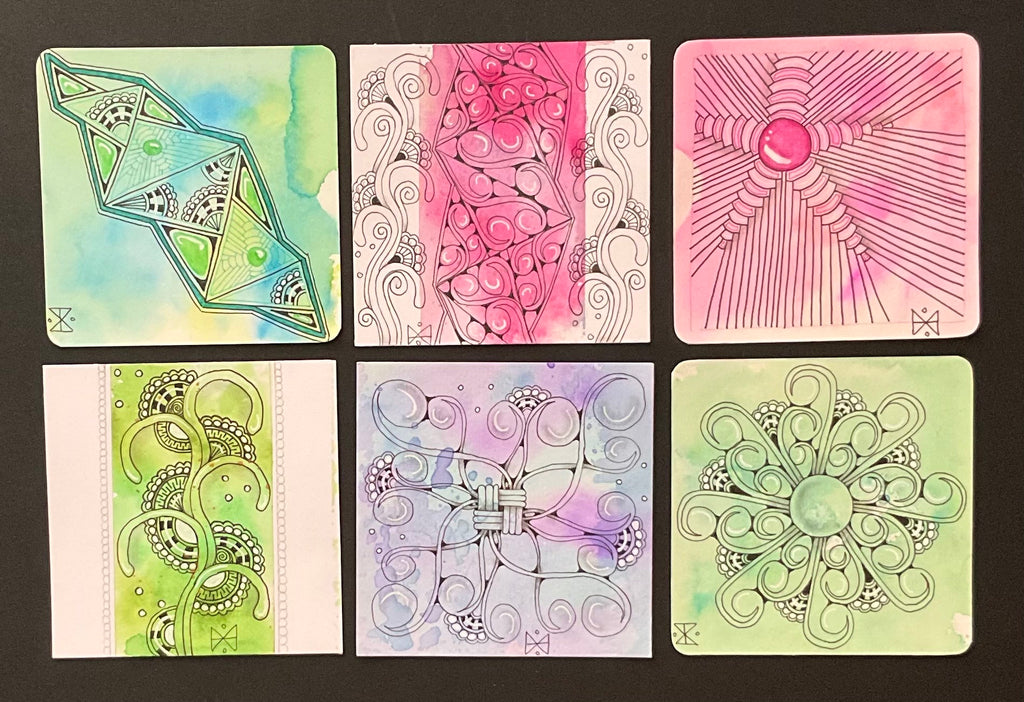 Watercolour stained card square art Tiles bundle of 30