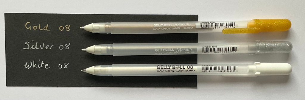 Sakura mixed Gelly roll, Gold, Silver & White pack x3 08 nib pens