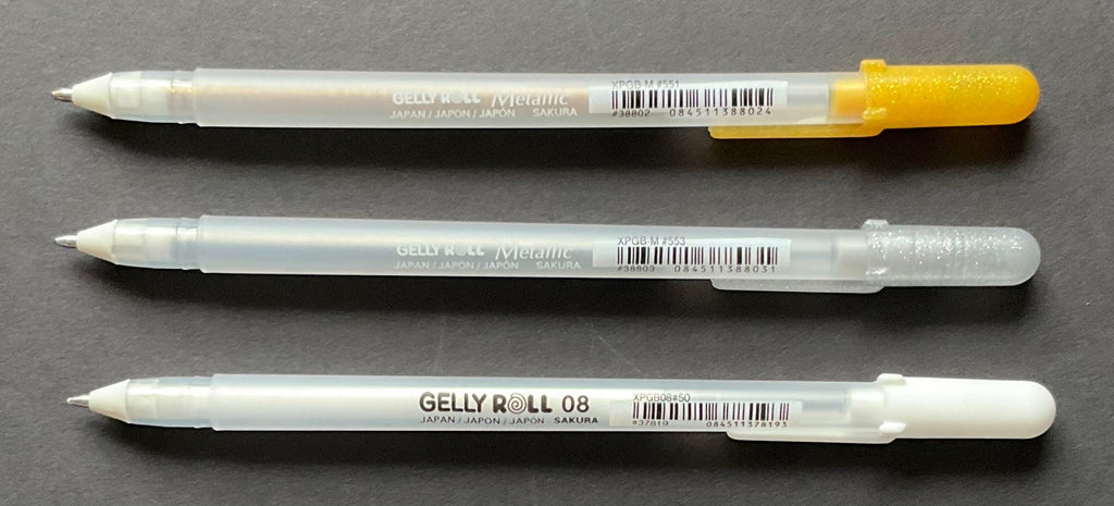 Sakura mixed Gelly roll, Gold, Silver & White pack x3 08 nib pens