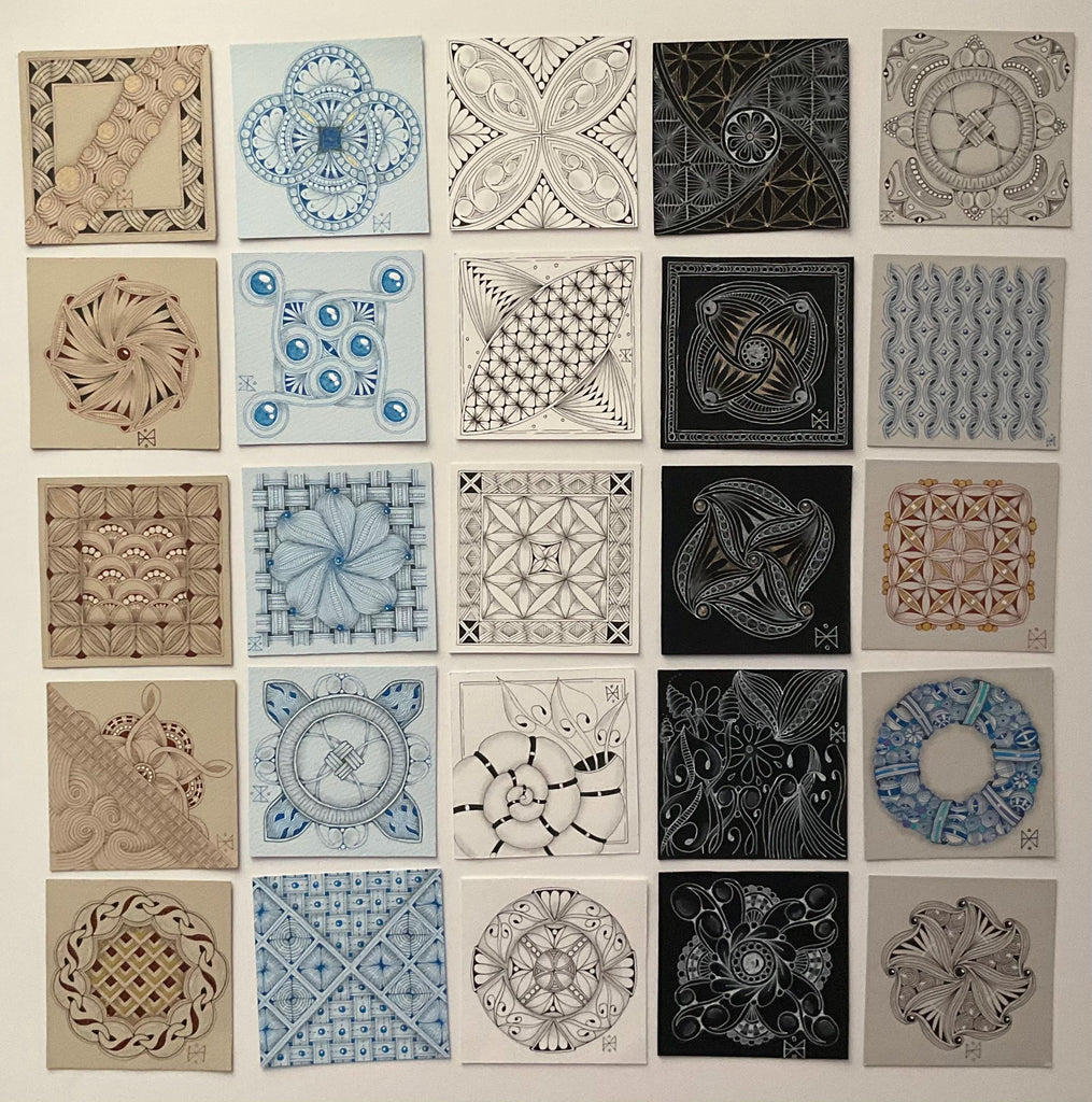 25 mixed square artist tiles 92x92mm