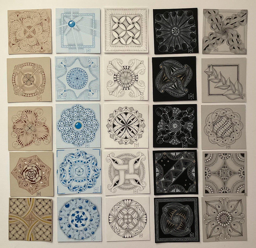 25 mixed square artist tiles 92x92mm