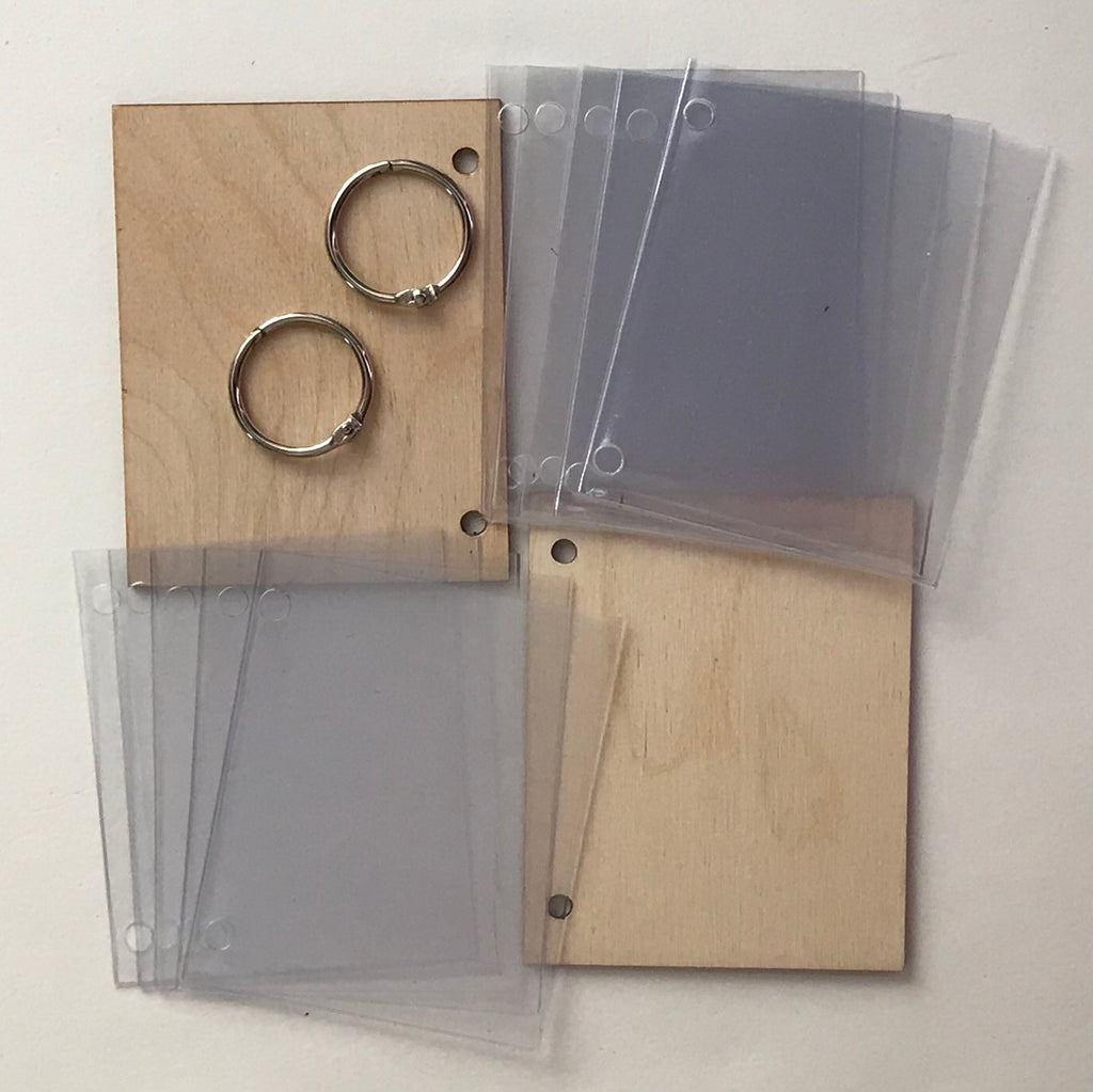 Artist Trading Card or Pocket Letters plywood & plastic sleeves mini album