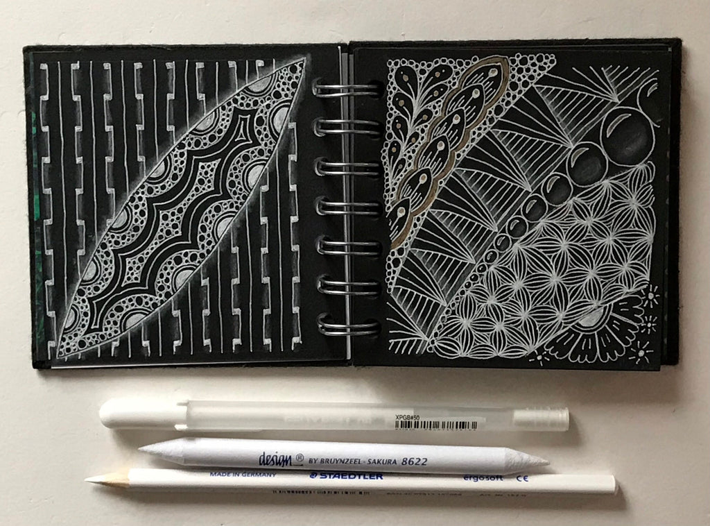 Sketchbook kit - 4x4” sketchbook black paper, White Gelly roll pen, white pencil & Tortillion