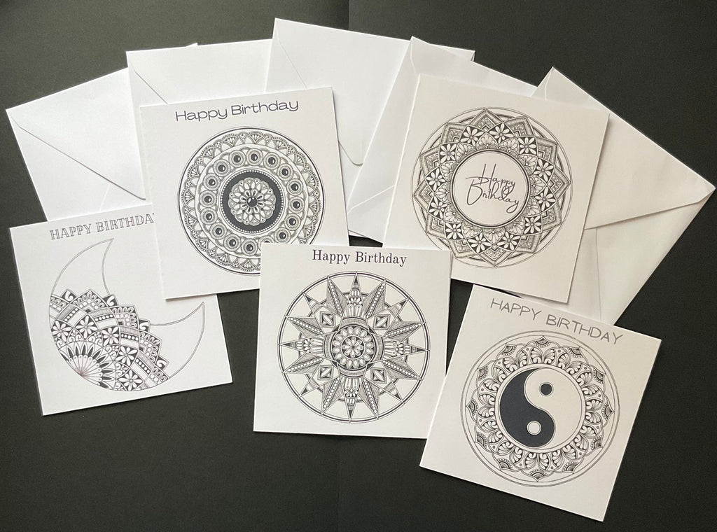 Set of 5 black mandala greetings cards