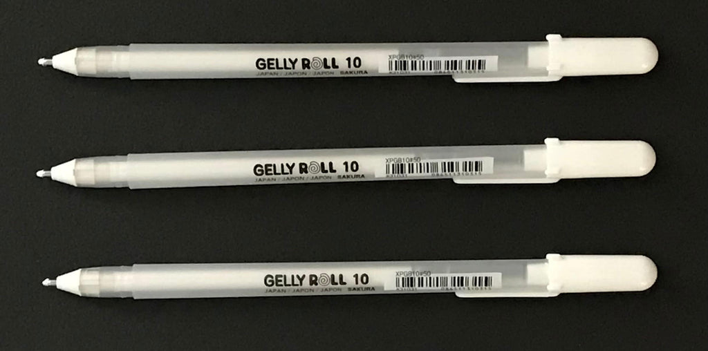Packs of 3 Sakura white gelly roll pens
